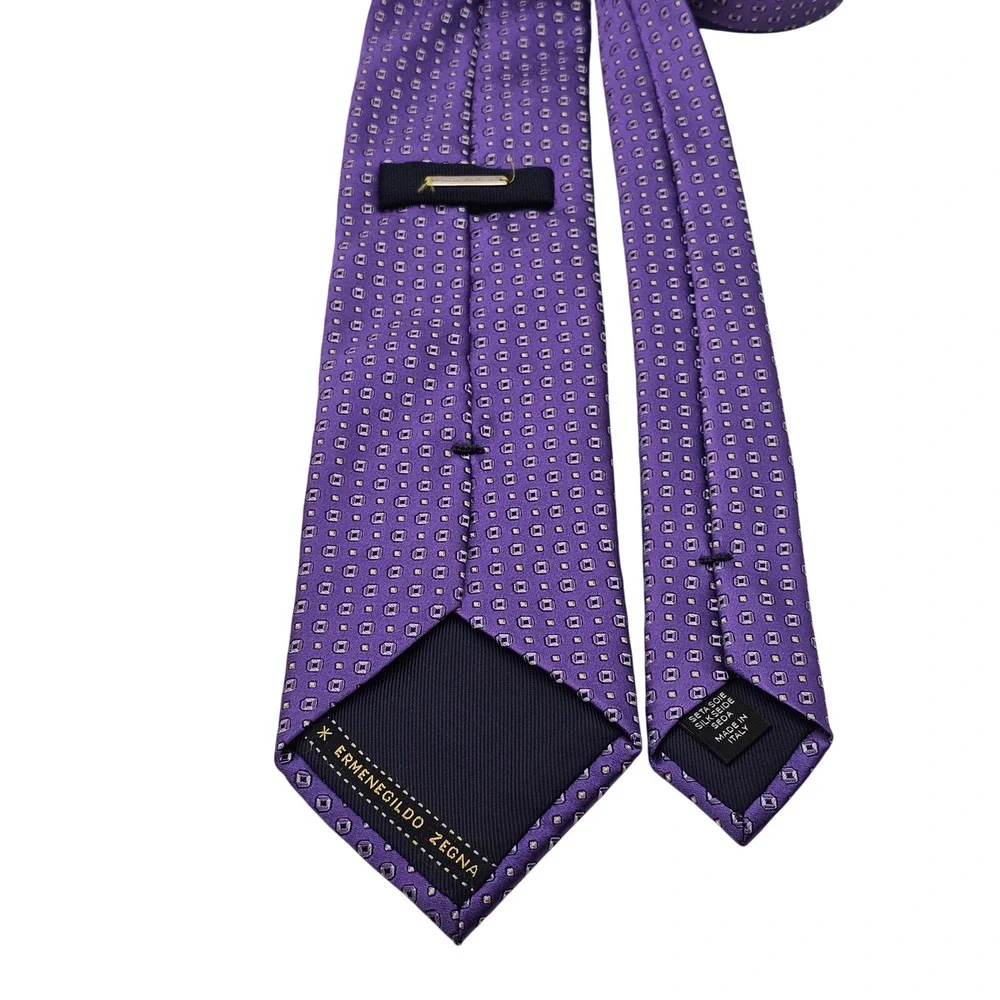 Ermenegildo Zegna Silk Tie Purple Geometric Square Luxury‎ Italian Designer